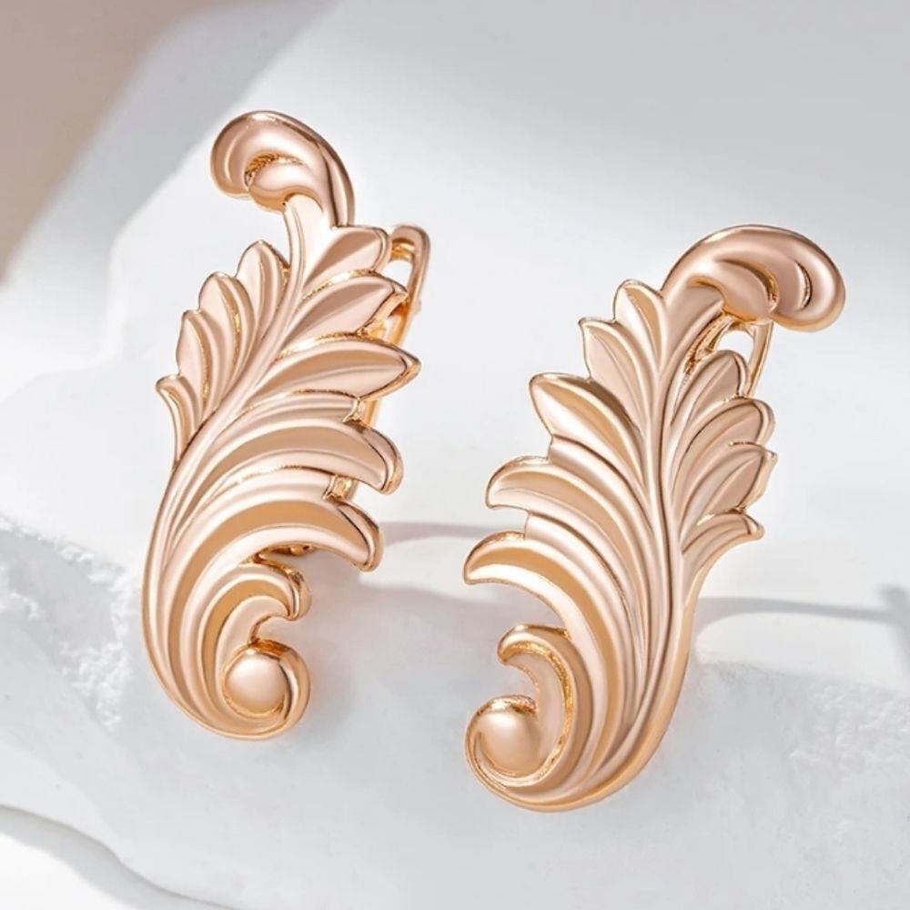14K Rose Gold Glossy Feather Earrings - Picture 2 of 5